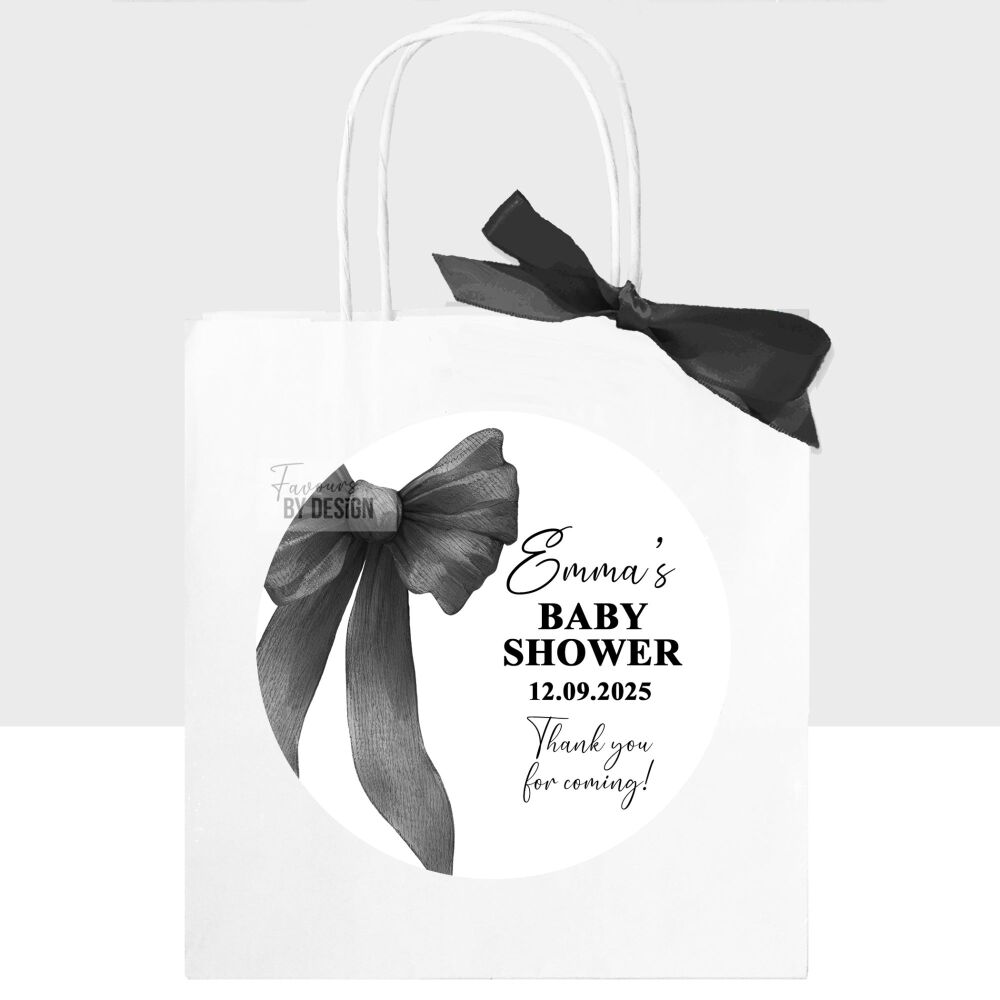 Black Bow Personalised Baby Shower Party Bags x1