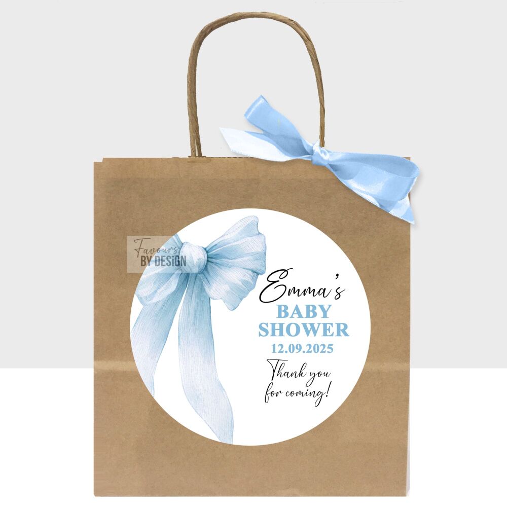 Blue Bow Personalised Baby Shower Party Bags x1
