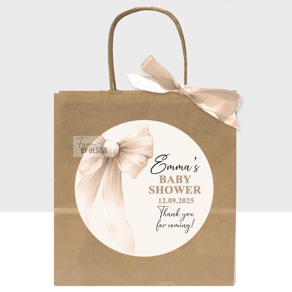Beige Bow Personalised Baby Shower Party Bags x1