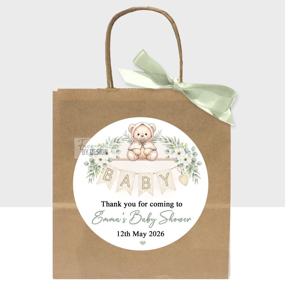 Boho Bunting Bear Personalised Baby Shower Party Bags x1