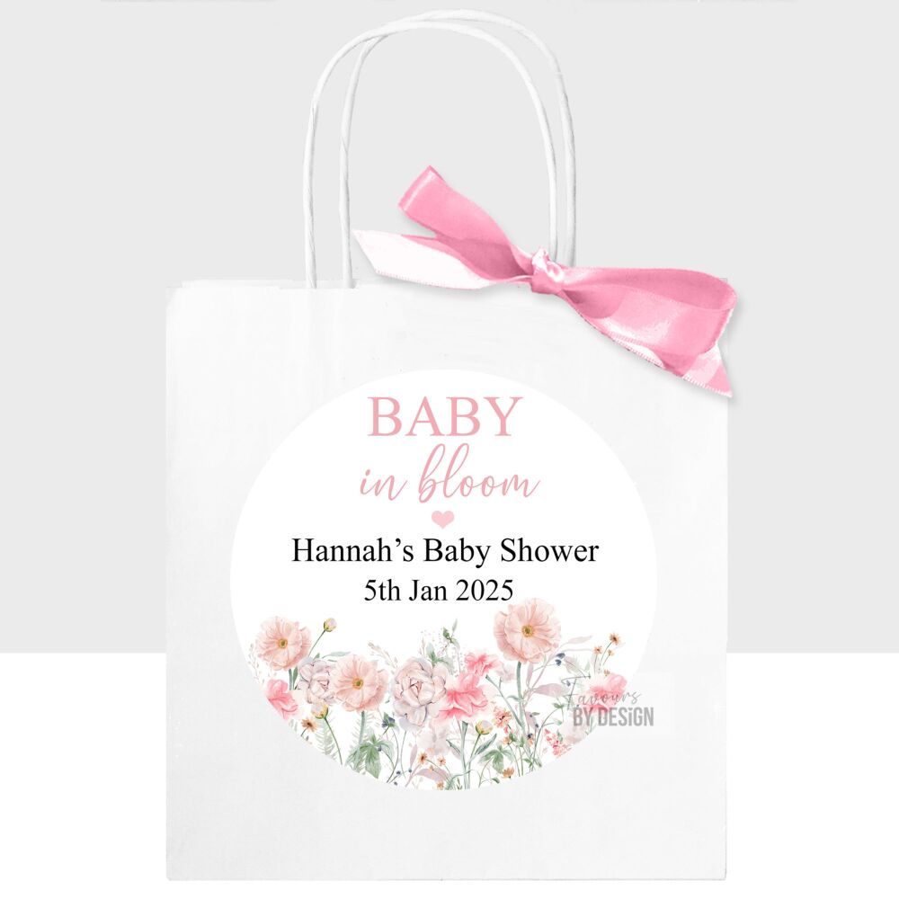 Pink Baby In Bloom Personalised Baby Shower Party Bags x1