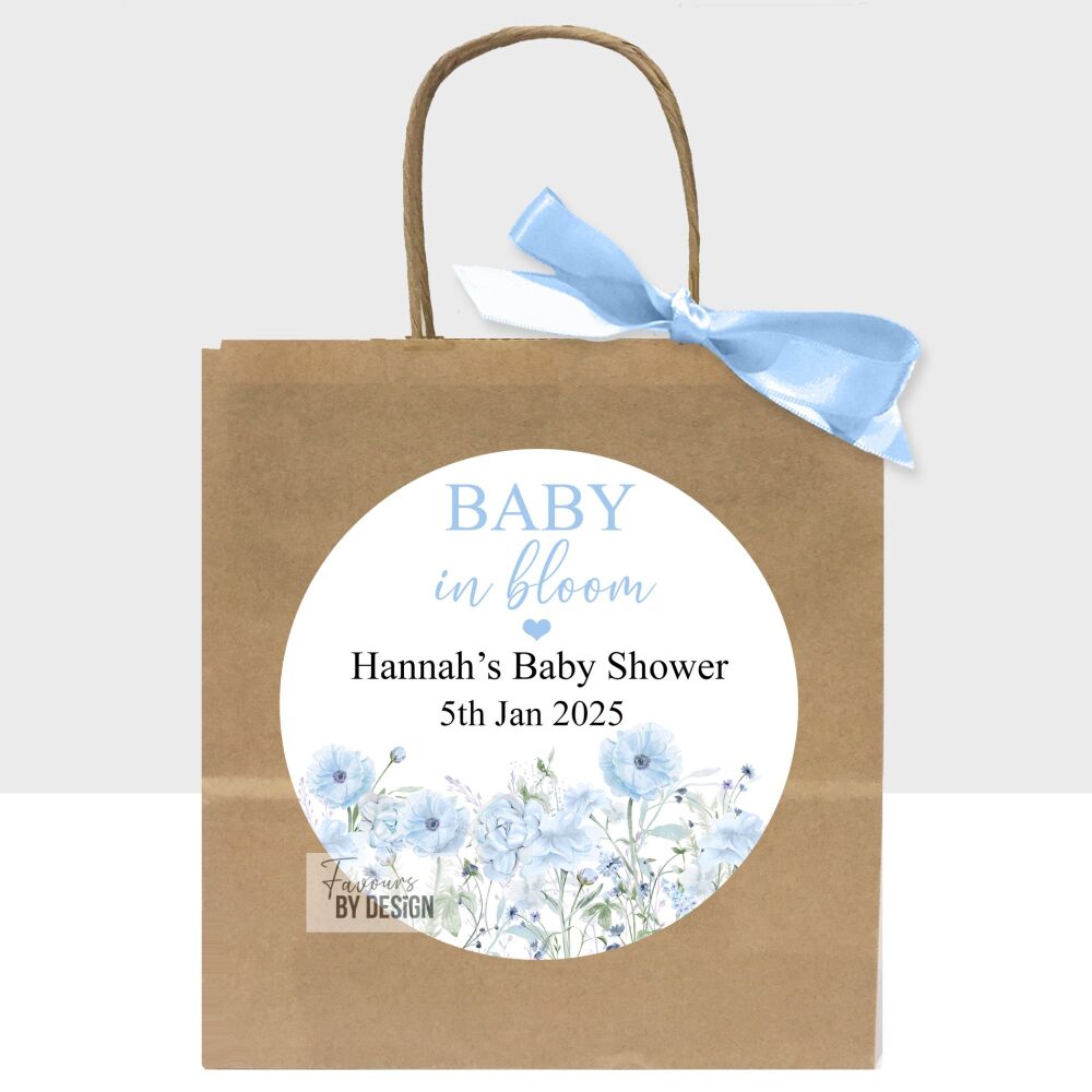 Blue Baby In Bloom Personalised Baby Shower Party Bags x1