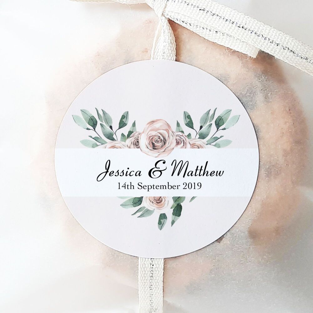 Personalised Wedding Stickers Floral Rose Heart
