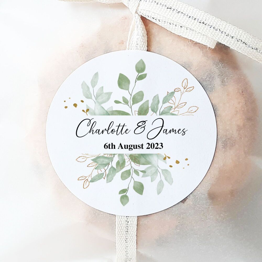 Personalised Wedding Stickers Botanicals Gold Leaf
