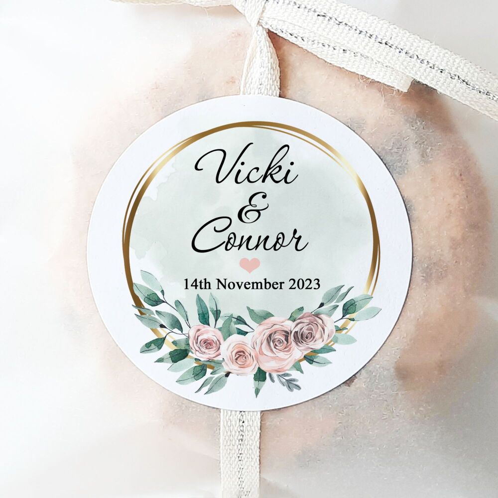 Personalised Wedding Stickers Rose Gold Floral Frame