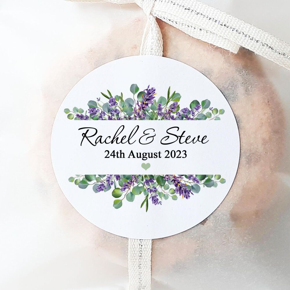 Personalised Wedding Stickers Lavender Borders