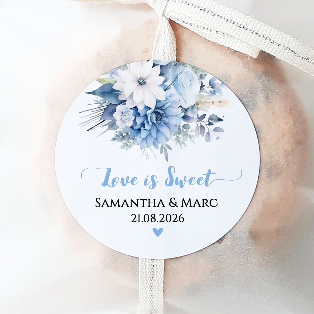 Personalised Wedding Stickers Blue Flowers