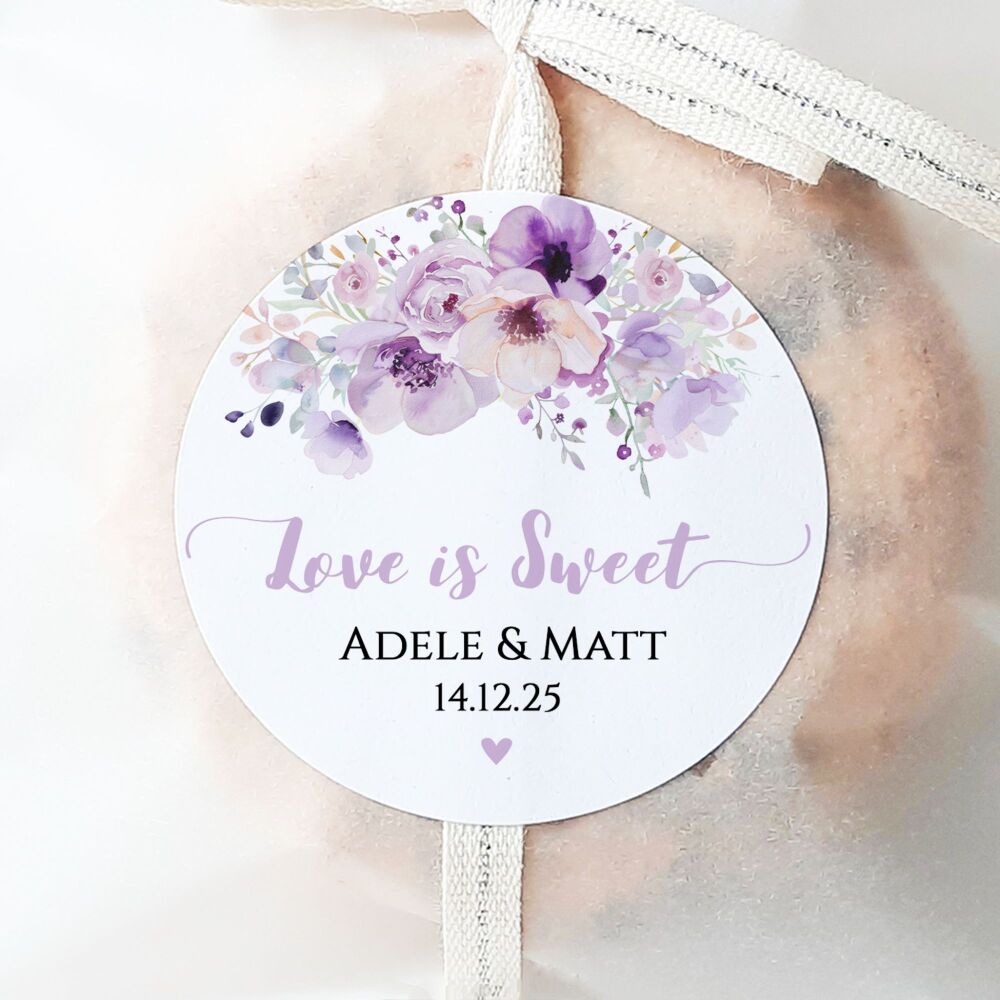 Personalised Wedding Stickers Lilac Flowers