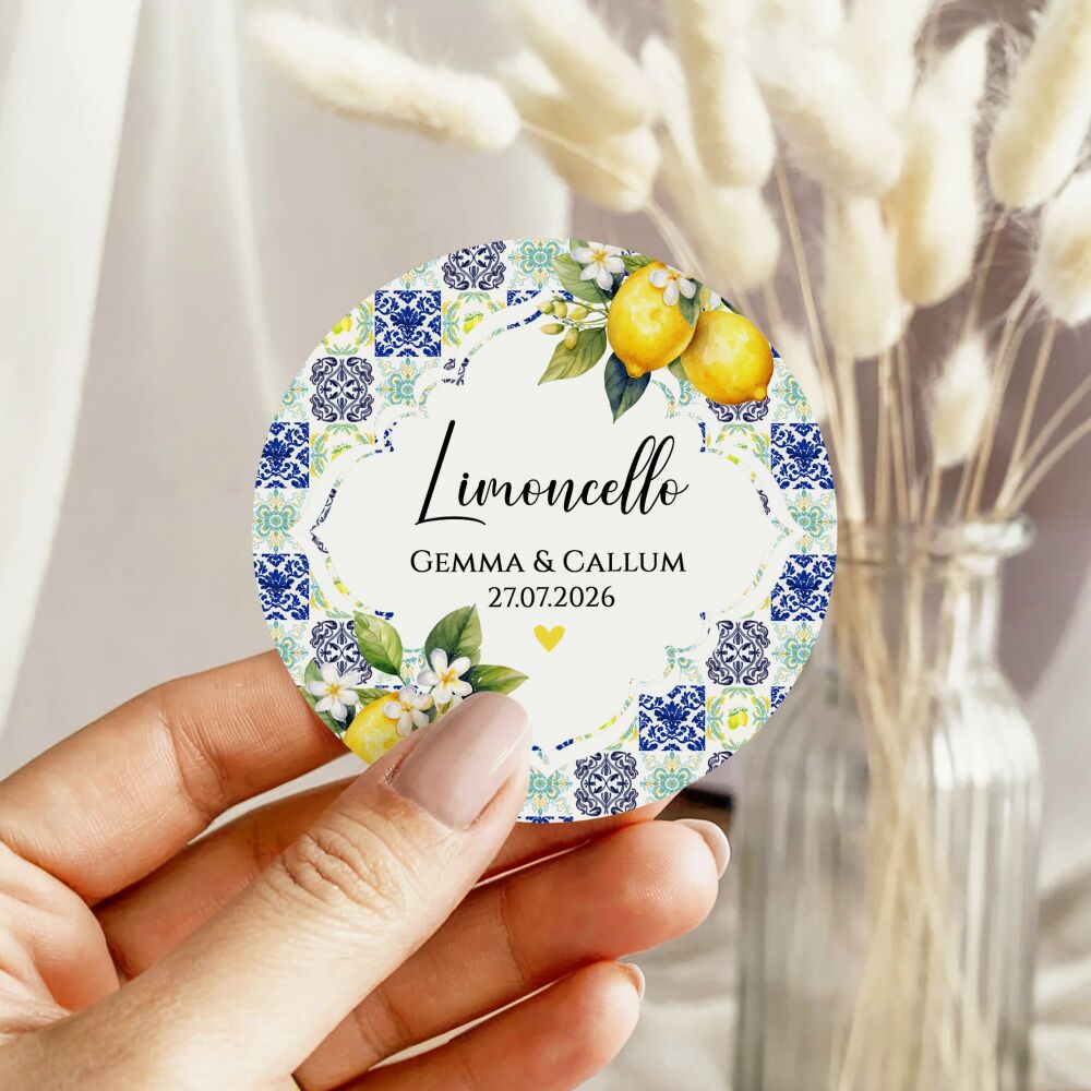 Limoncello Wedding Stickers Personalised Amalfi Coast Lemons A4 Sheet x1