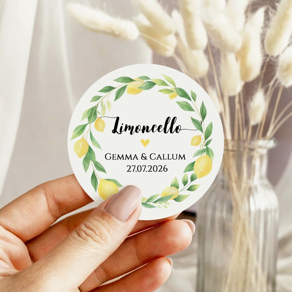 Limoncello Wedding Stickers Personalised Lemons Wreath A4 Sheet x1