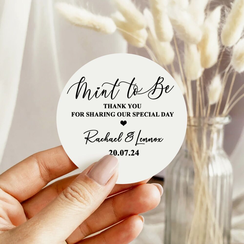 Personalised Wedding Stickers Black And White Mint To Be