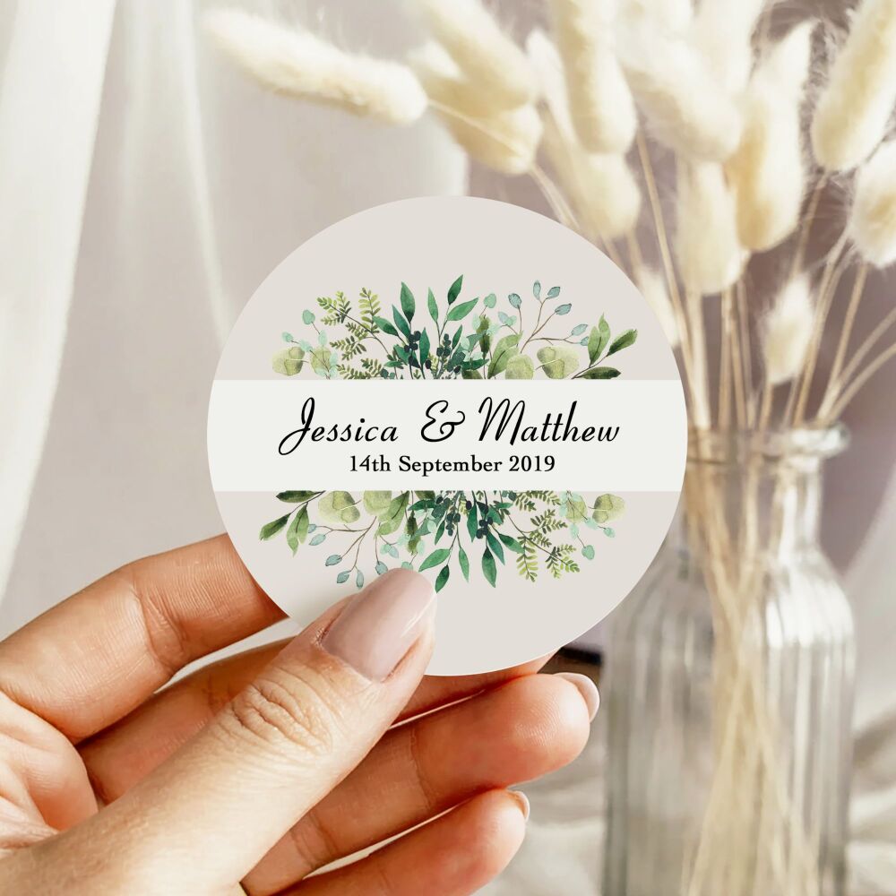Personalised Wedding Stickers Green Botanicals Borders