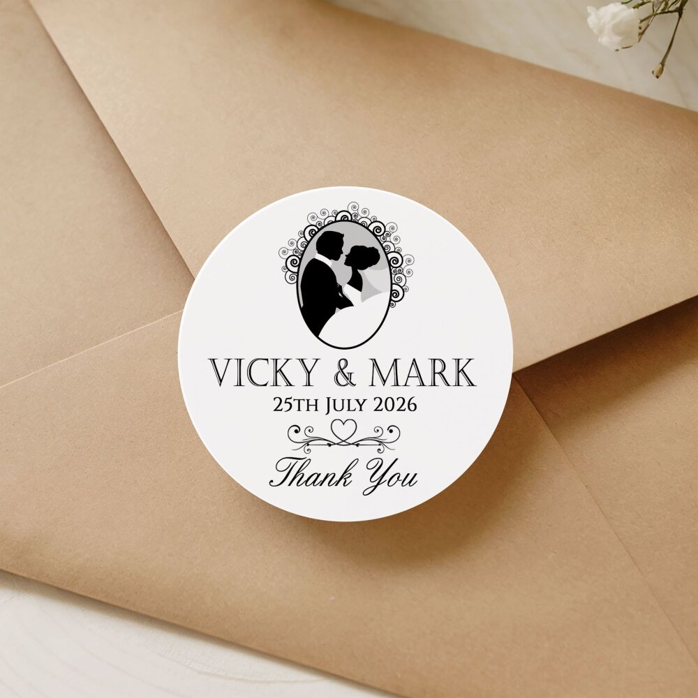 Personalised Wedding Stickers Bride Groom Silhouette Regal