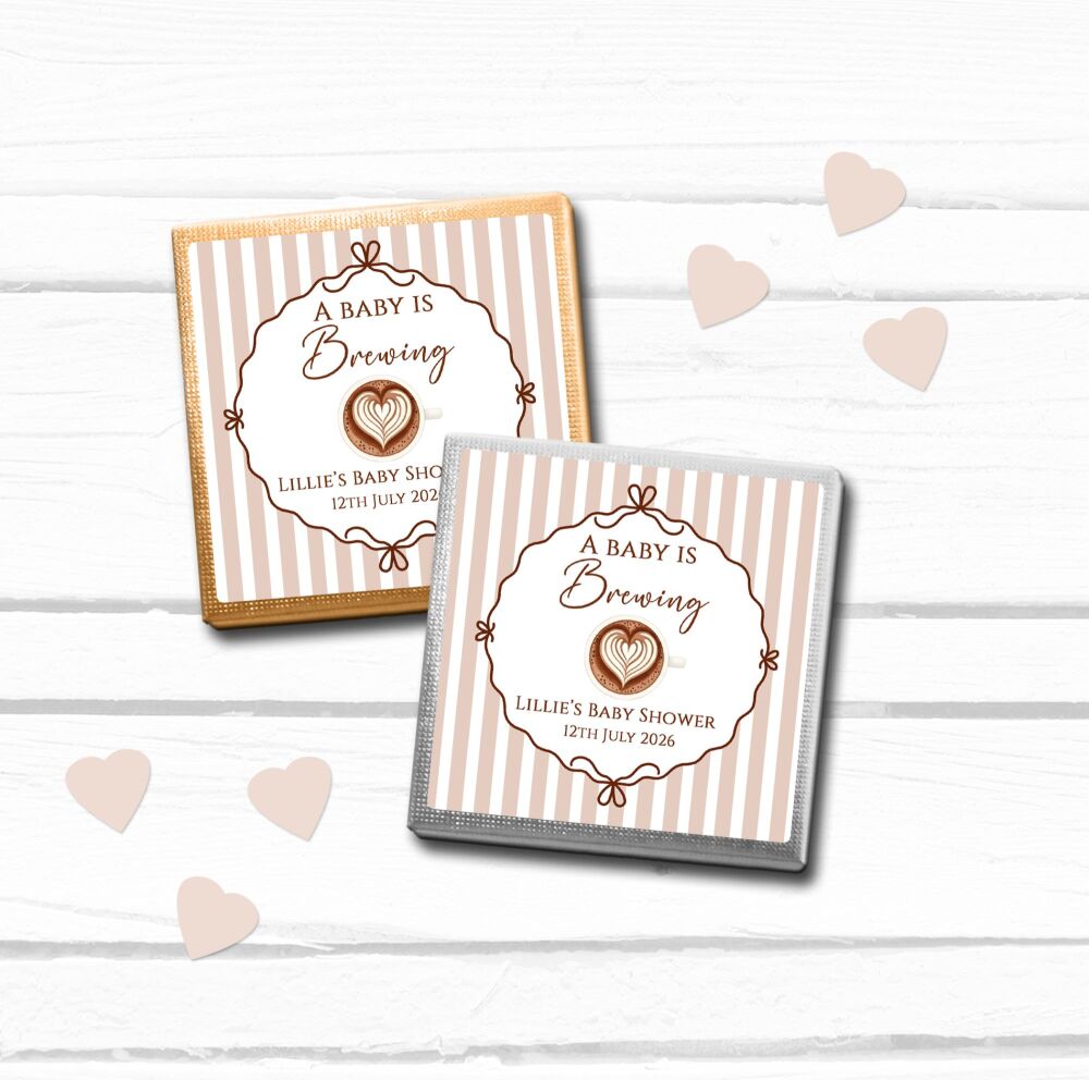 A Baby Is Brewing Personalised Baby Shower Chocolates x10