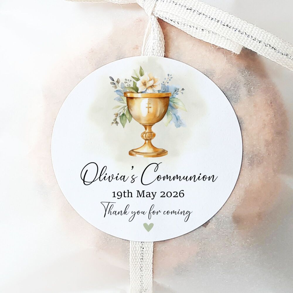Holy Communion Personalised Stickers Floral Chalice