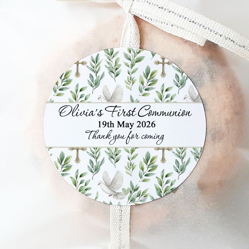 Holy Communion Personalised Stickers Doves Crosses Olive Branches