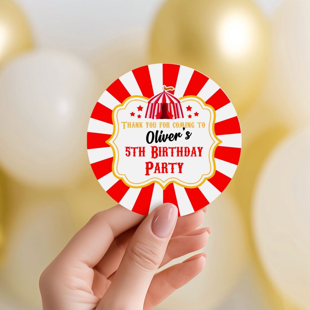 Circus Carnival Birthday Party Personalised Stickers