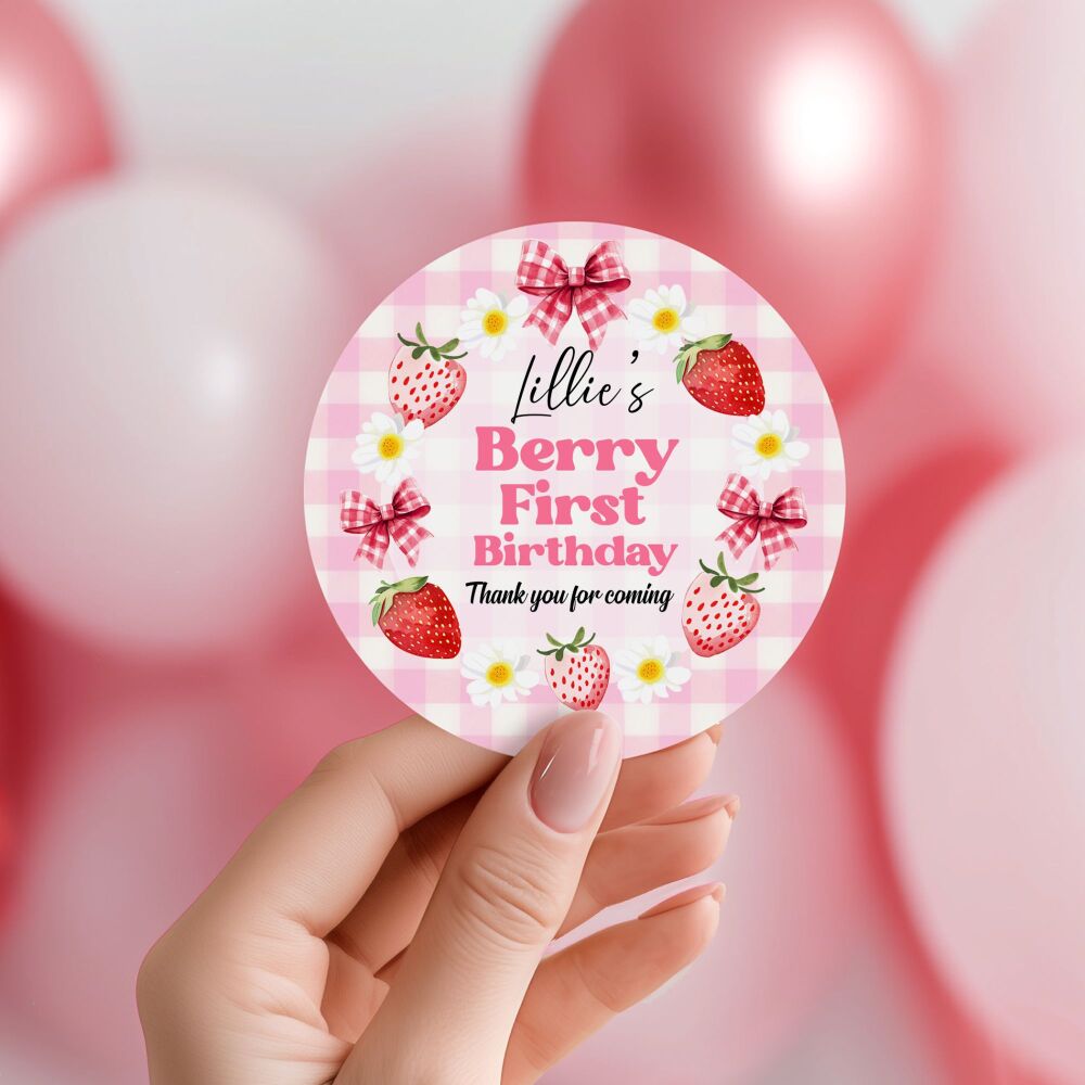 Berry First Birthday Party Personalised Stickers