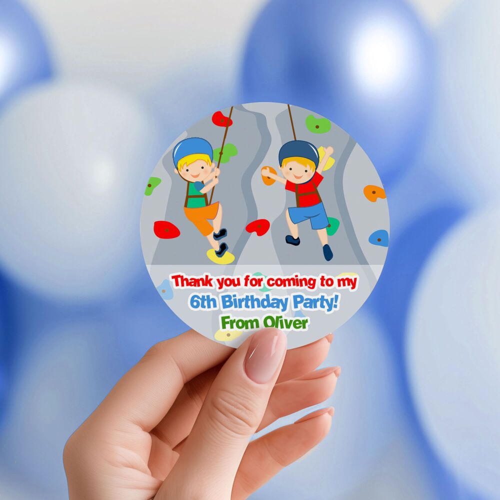 Personalised Stickers Birthday Party Bag Labels  Boys Wall Climbing