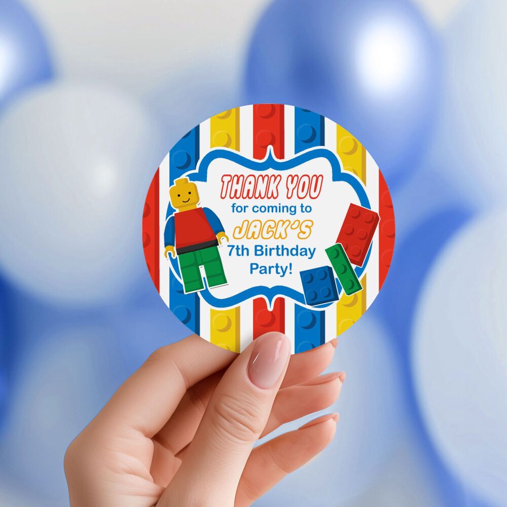 Personalised Stickers Birthday Party Bag Labels Bricks