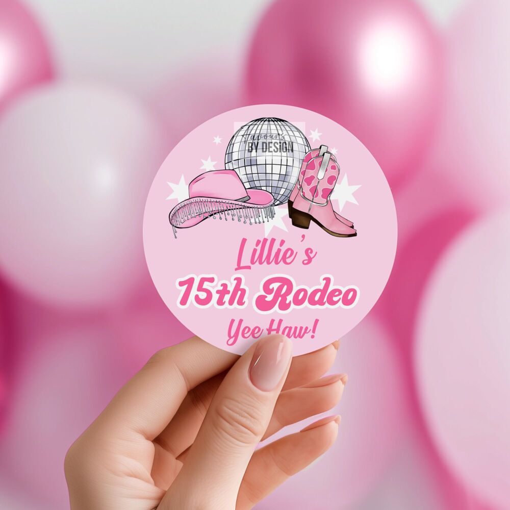Personalised Stickers Birthday Party Bag Labels Cowgirl Rodeo Disco