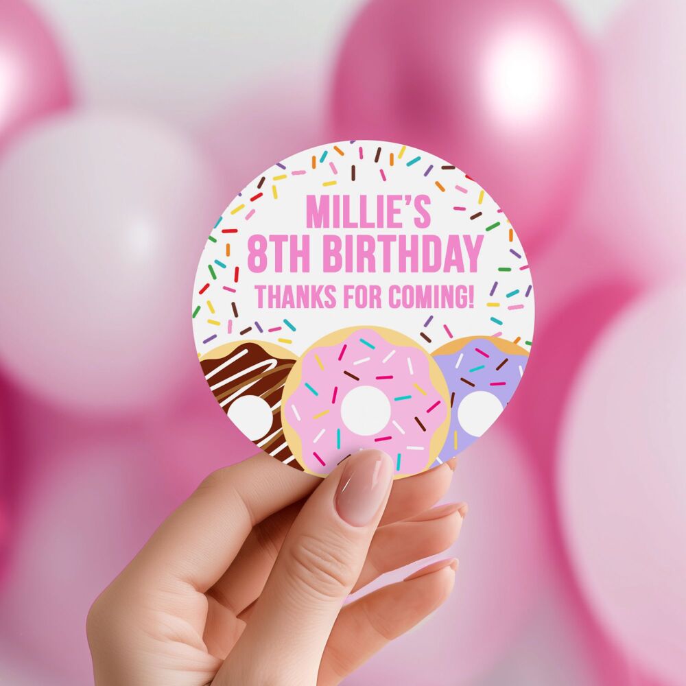Personalised Stickers Birthday Party Bag Labels Doughnuts