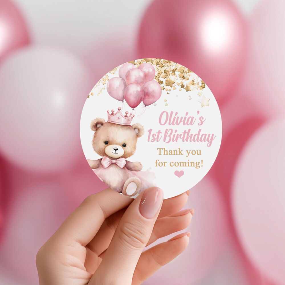 Birthday Princess Bear Personalised Stickers