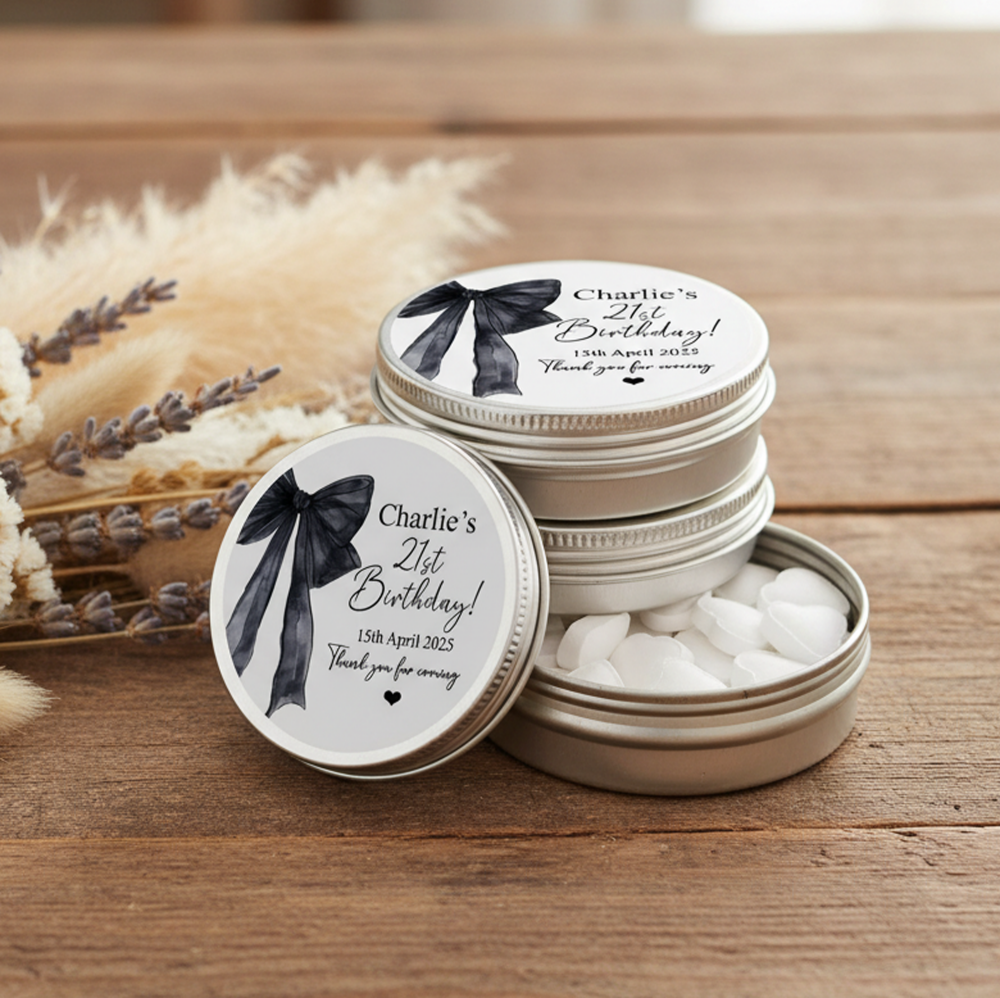 Black Bow Birthday Party Favours Tins x1