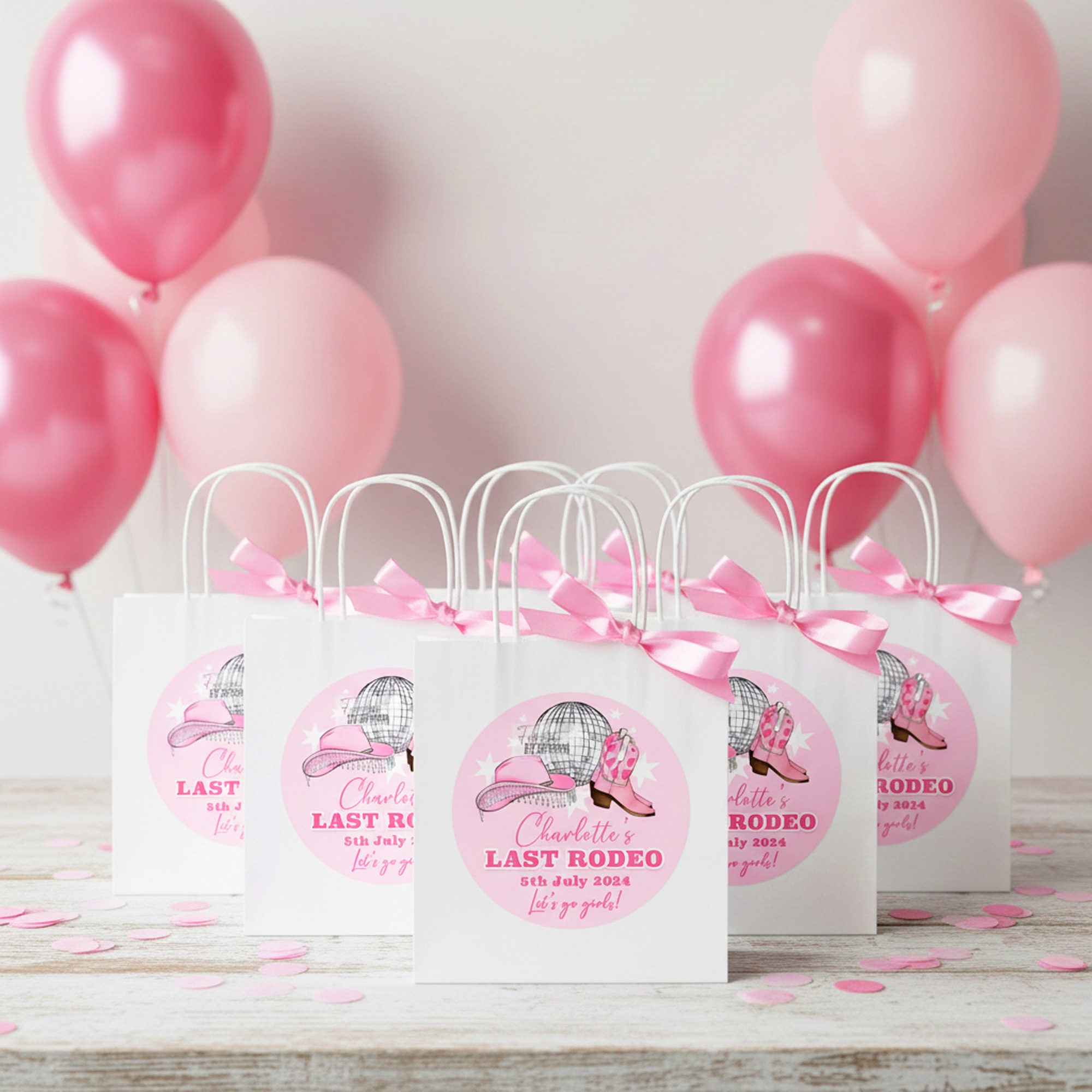 Last rodeo cowgirls disco pink hen party bags