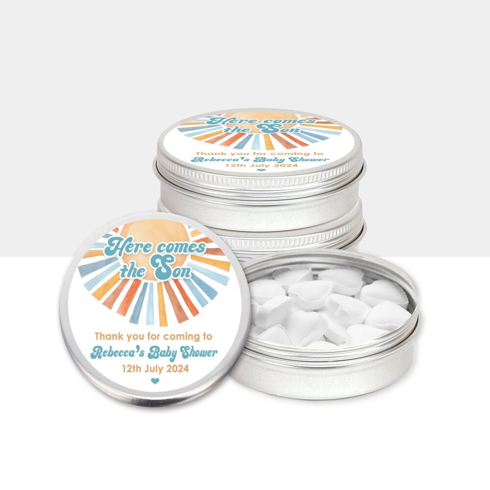 Here Comes The Son Baby Shower Party Favours Mints Tins x1