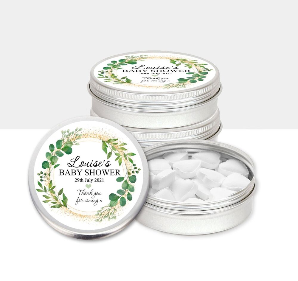 Baby Shower Party Favours Mints Tins Botanicals Gold Dust x1