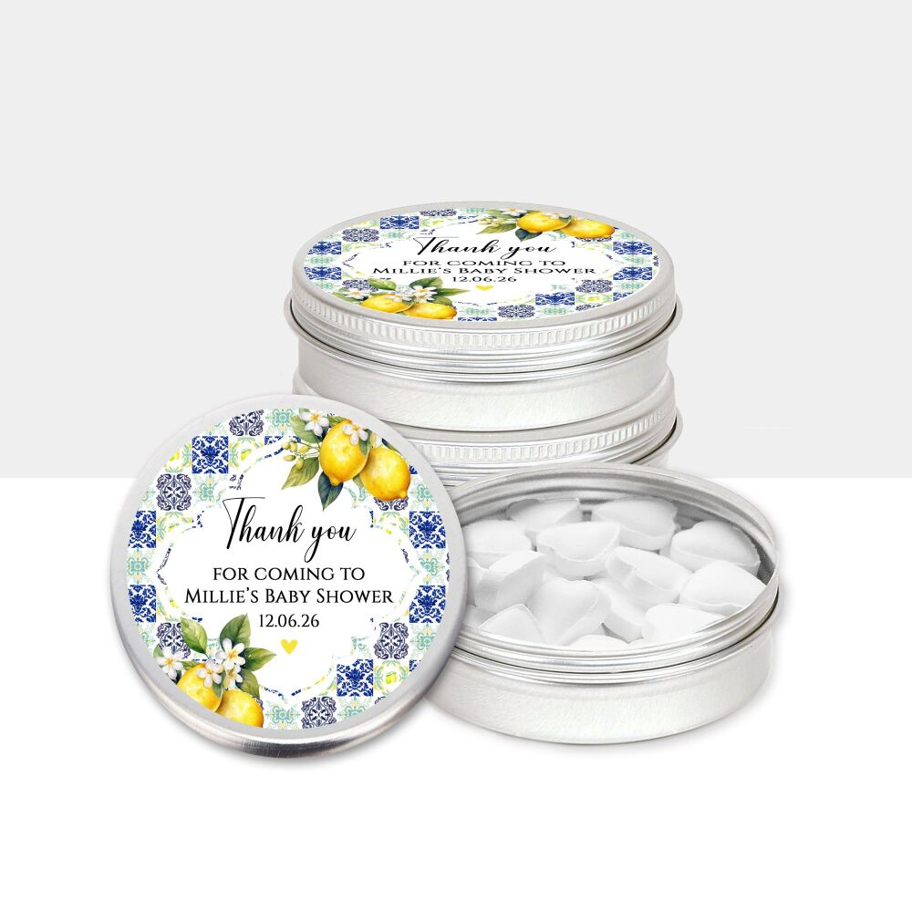 Amalfi Coast Lemons Baby Shower Party Favours Tins x1