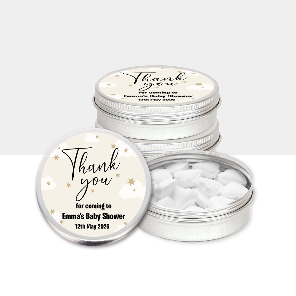 Clouds and Stars Baby Shower Party Favours Tins x1
