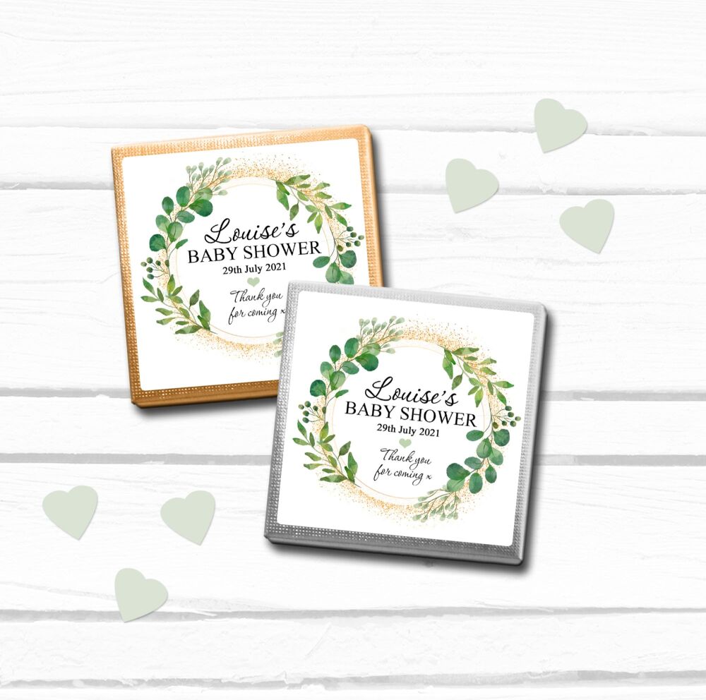 Personalised Baby Shower Chocolates Botanicals Gold Dust x10