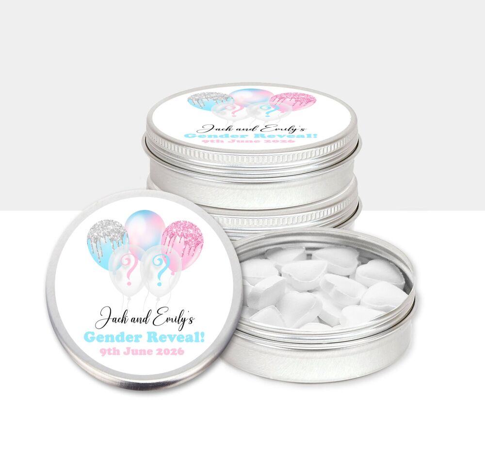 Gender Reveal Party Favours Mint Tins Balloons x1
