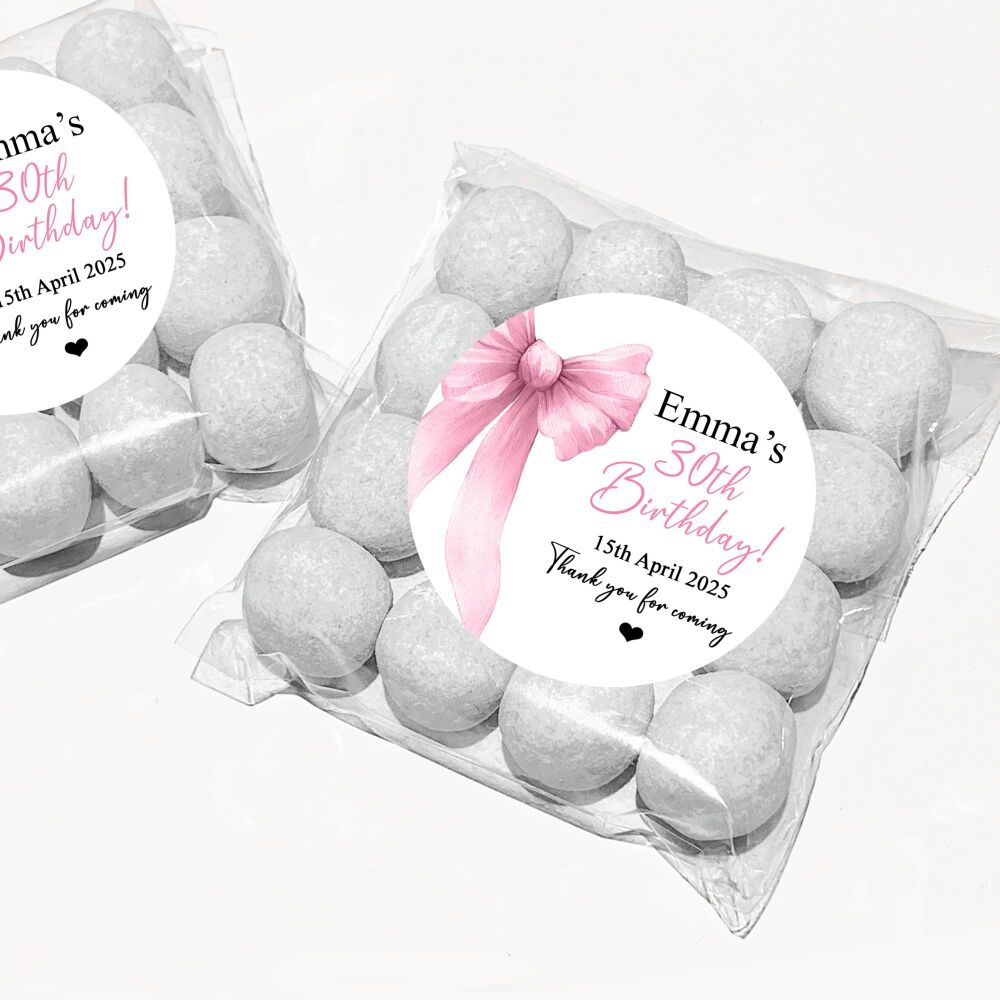 Pink Bow Birthday Party Favours Sweet Bags & Stickers Kits x12