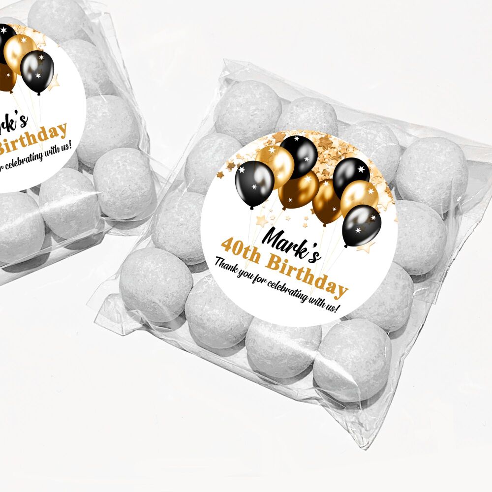 Black & Gold Balloons Birthday Party Favours Sweet Bags & Stickers Kits x12