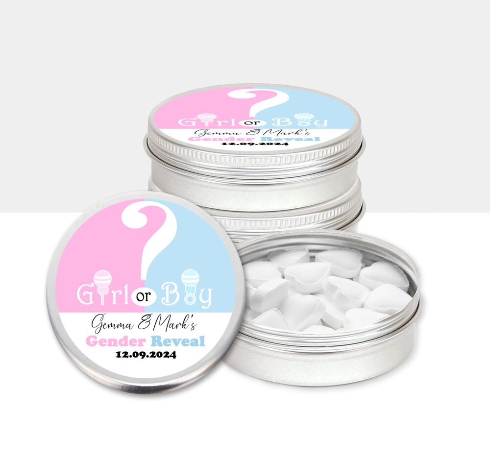 Gender Reveal Party Favours Mint Tins Pink Blue Girl Or Boy x1