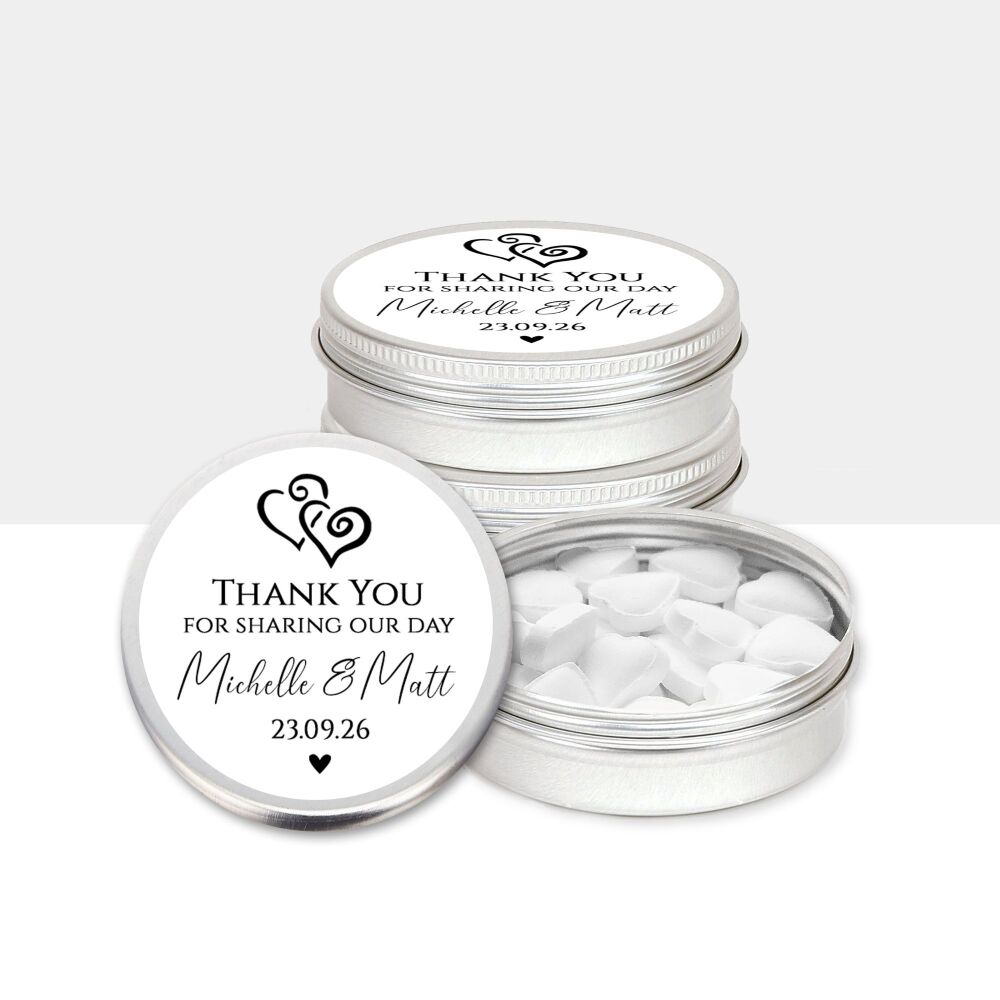 Personalised Wedding Favours Mint Tins Linked Hearts x1