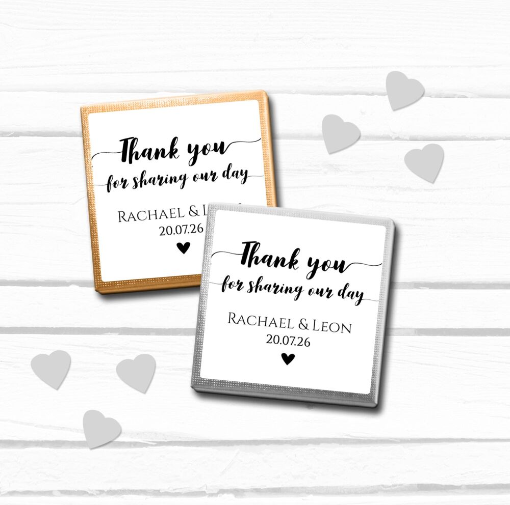 Personalised Wedding Chocolates Black and White Thank You x10
