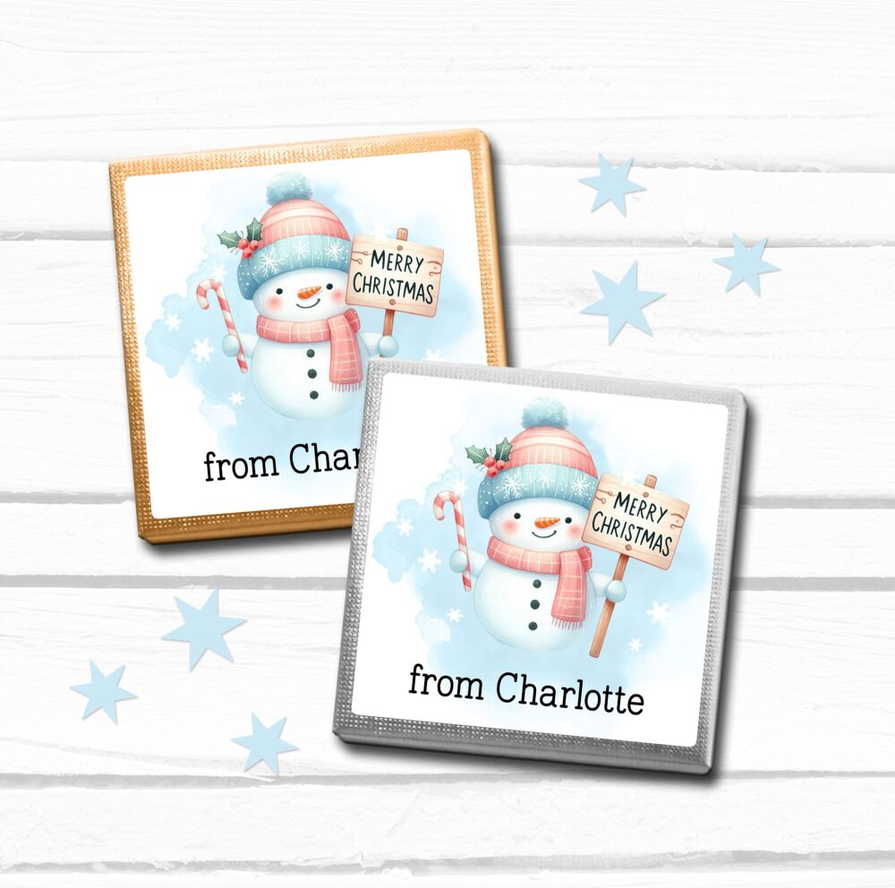 Personalised Christmas Chocolates Snowman Sign x10