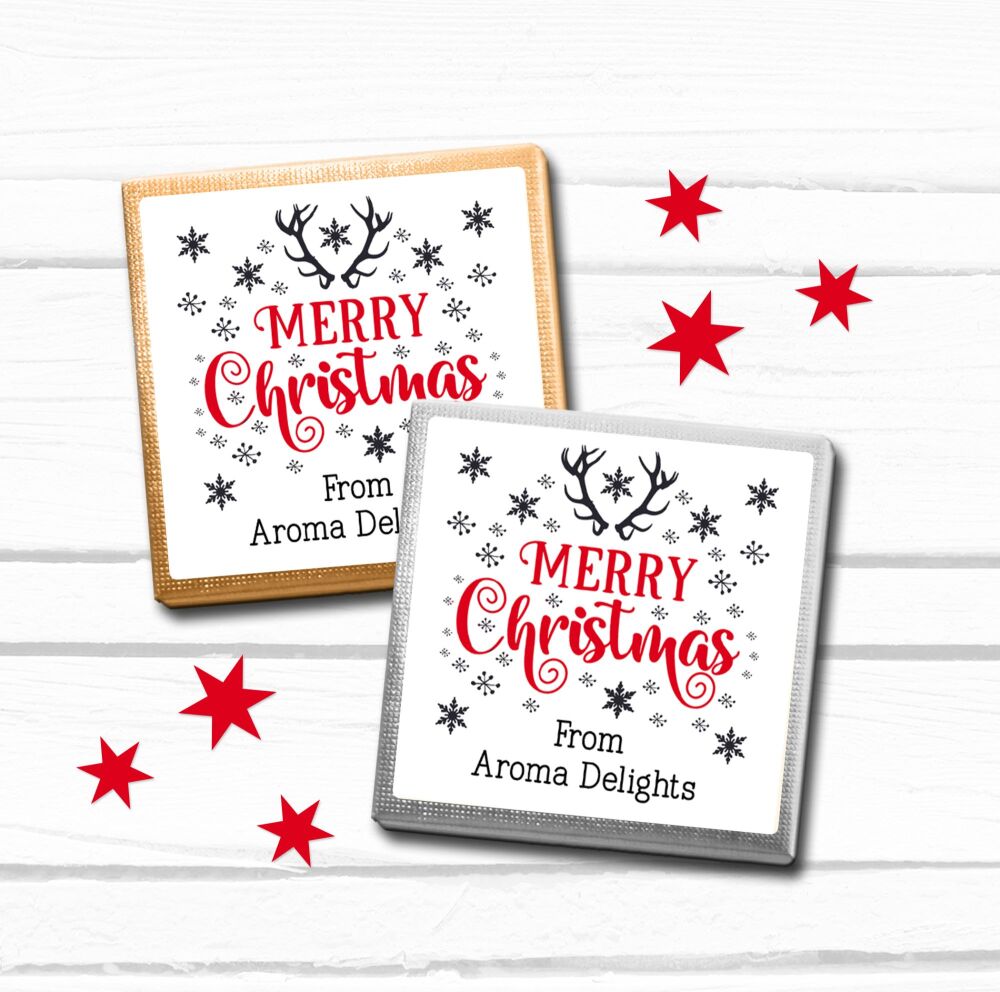 Personalised Christmas Chocolates Mini Gifts Favours Antlers Snowflakes
