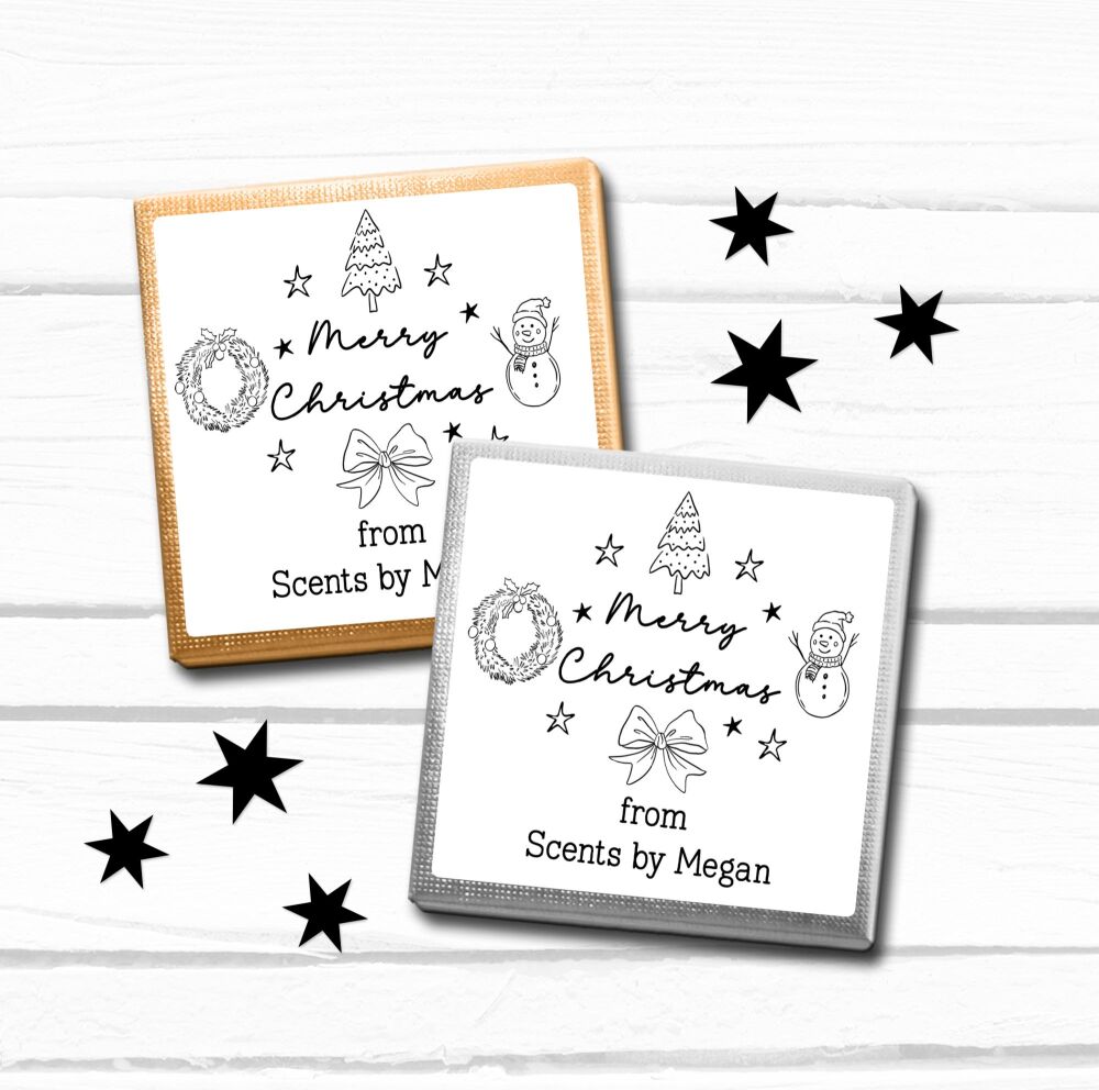Personalised Christmas Chocolates Favours Xmas Doodles x10