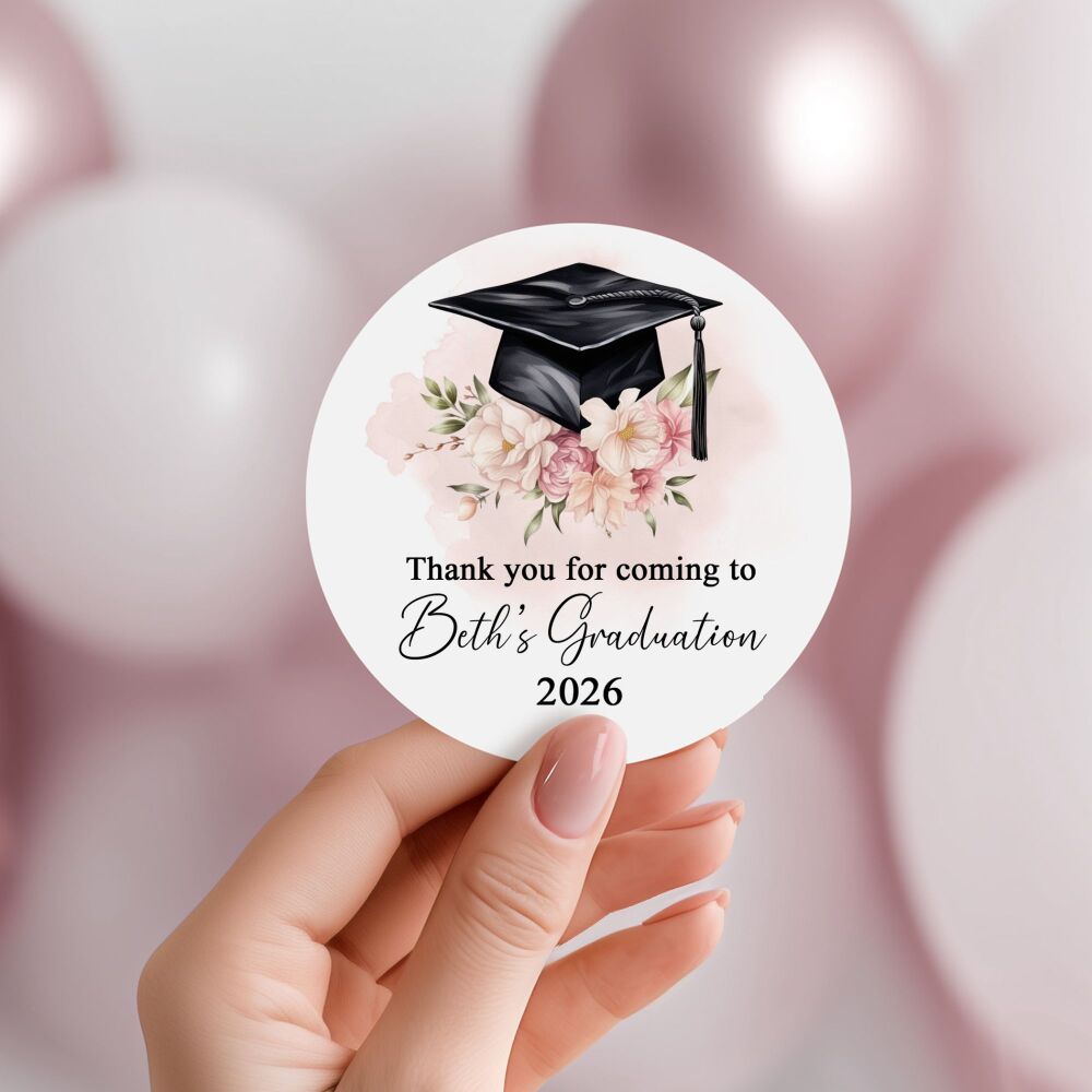 Personalised Stickers For Graduation Blush Floral Doctoral Cap