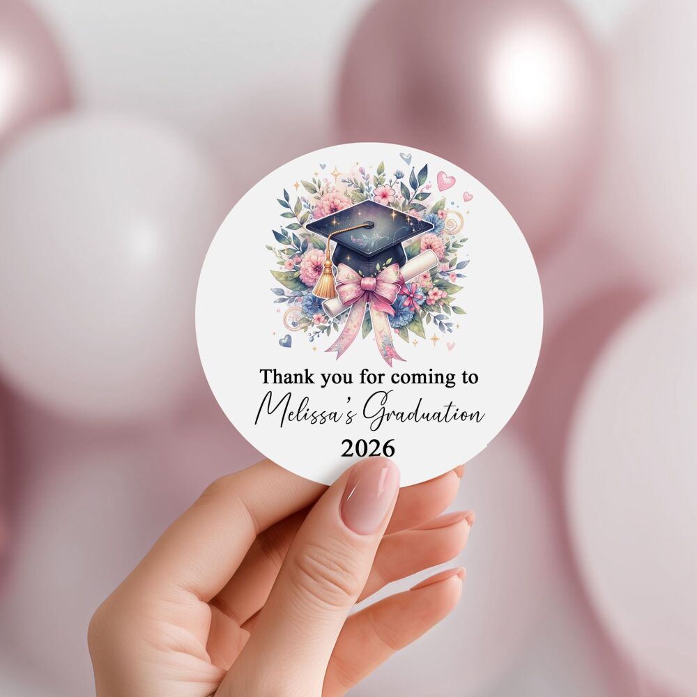 Personalised Stickers For Graduation Floral Burst Doctoral Cap