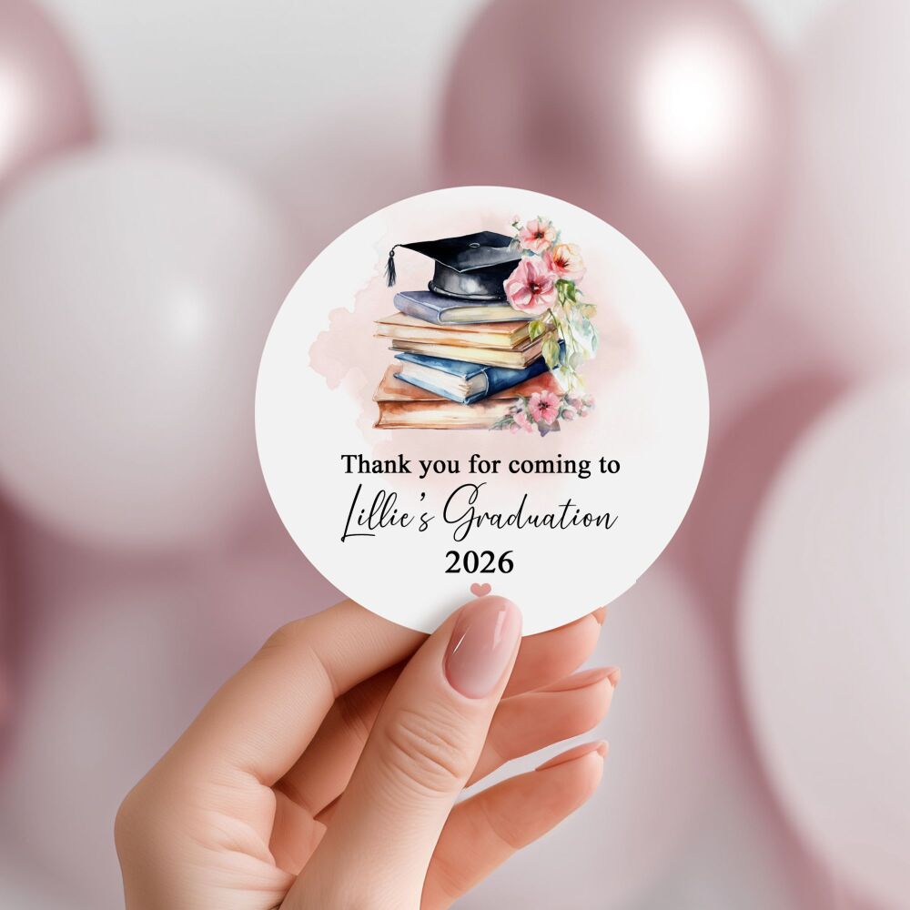 Personalised Stickers For Graduation Floral Books Stack
