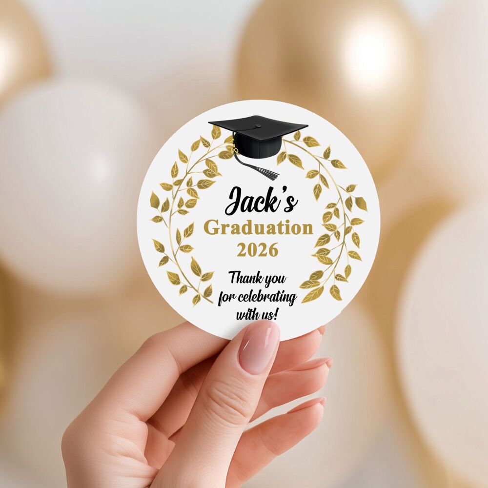 Personalised Stickers For Graduation Gold Leaves Laurels Cap