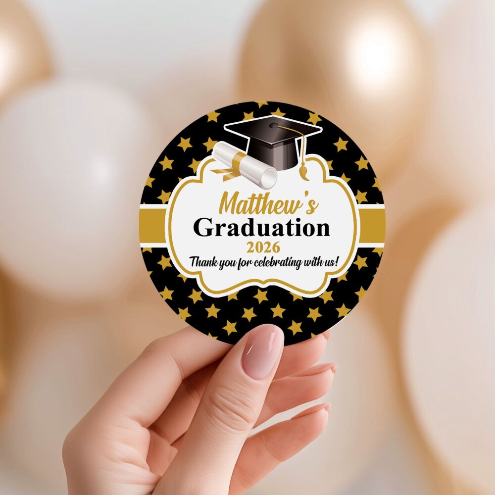 Personalised Stickers For Graduation Gold Stars Doctoral Cap