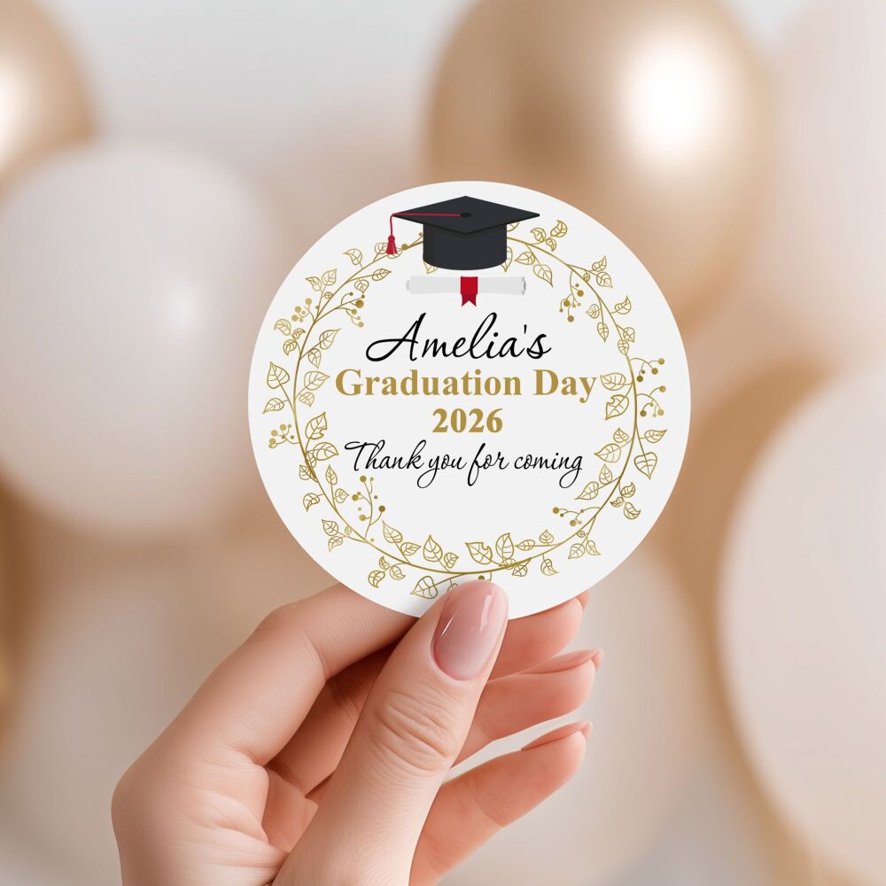 Personalised Stickers For Graduation Gold Leaves Frame