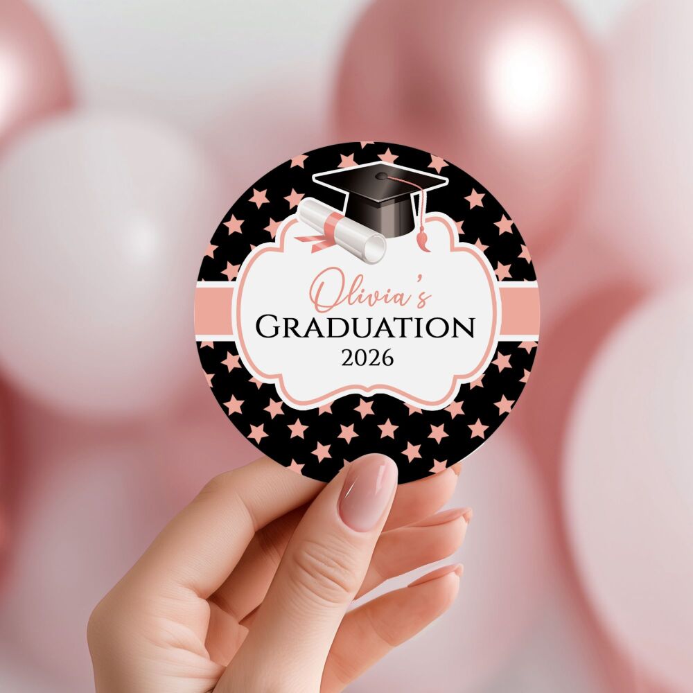 Personalised Stickers For Graduation Rose Gold Cap And Scroll